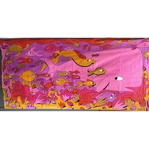 T9~ NIB Bedsure 100% Cotton Colorful Fish Whale Ocean 70" X 36" Beach Towel